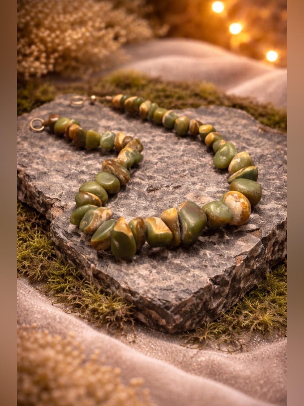 Ancient Earth Guardian Green Opal Talisman Necklace Raw Natural Stones Grounding